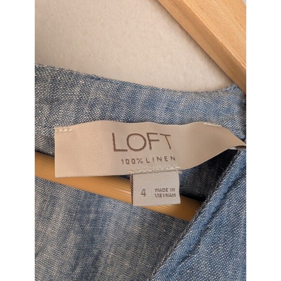 Loft Linen Mini Dress Size 4 Blue Beach Coastal - Picture 3 of 6